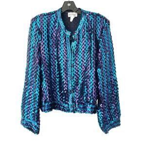 Three Flaggs California 70s Disco Sequin Jacket Blue Purple Black size large